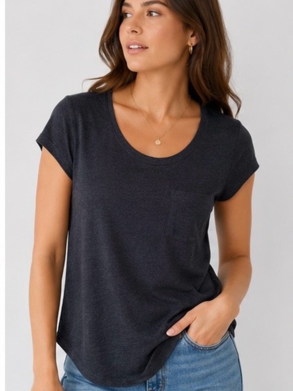 Joe Fresh Black 100% Linen Pocket T-Shirt Women’s Small Casual Basic Tee